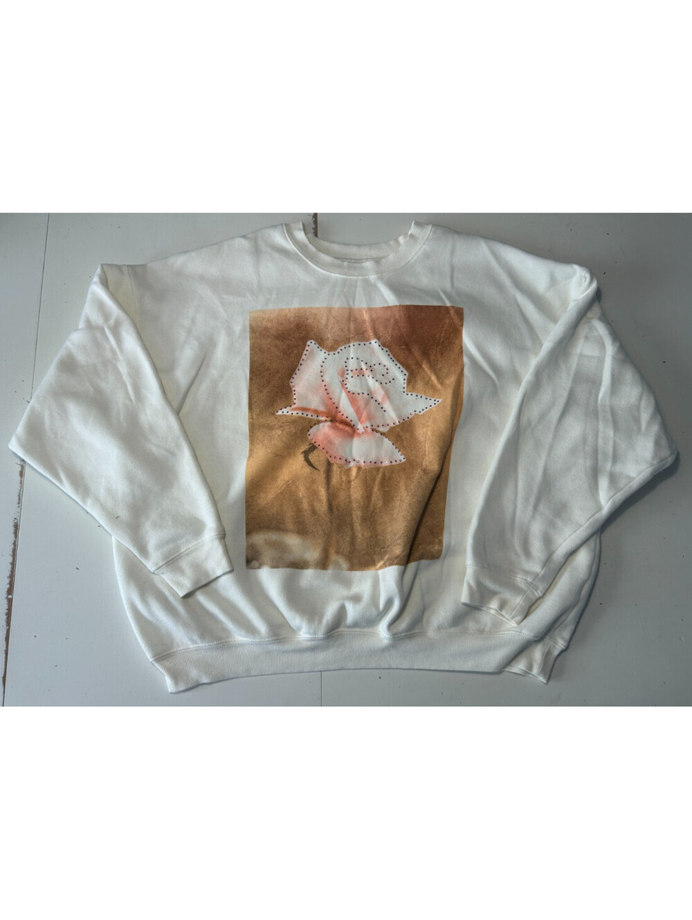 Grayson Threads Women's Rose & Sequins Cream Sweatshirt Size XL